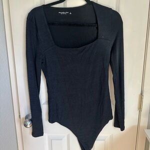 Abercrombie & Fitch Black Square-Neck Long Sleeve Bodysuit